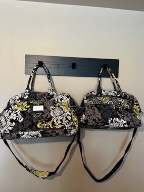 Two Vera Bradley Black Floral Travel Bag with Yellow and White Accents